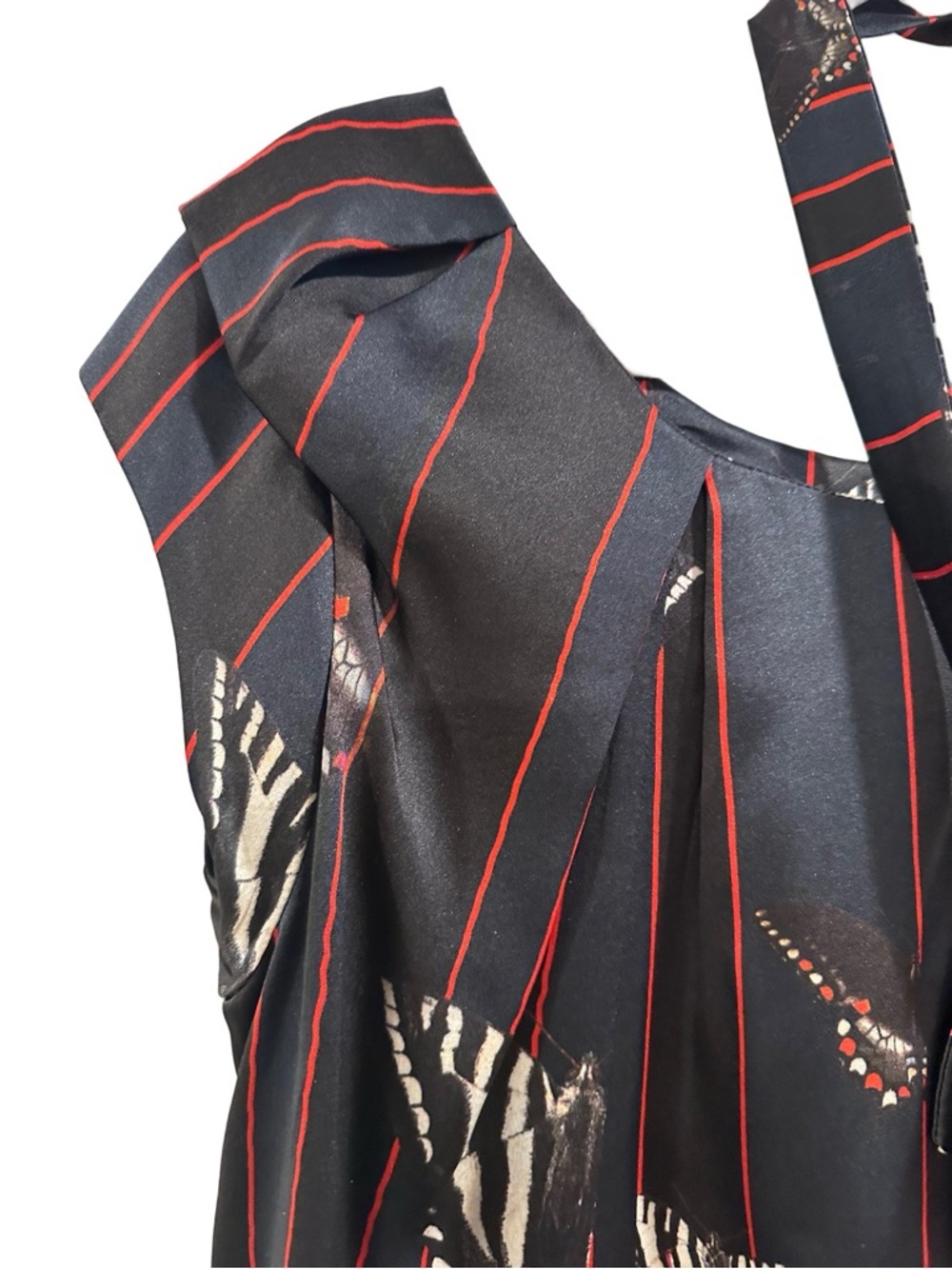 Vintage ERDEM Navy Black Red Stripes Peplum Top Butterflies 100%Silk US 6 EUC - Picture 5 of 16